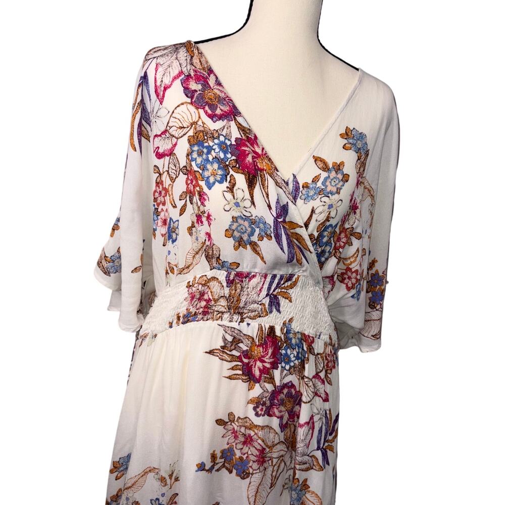 Oddi Ivory Floral Maxi Dress Smocked Waist Surplice V-Neck Boho Cottagecore 3xl